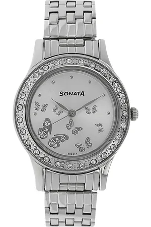 Sonata Quartz Analog Silver Dial Stainless Steel Strap Watch for Women