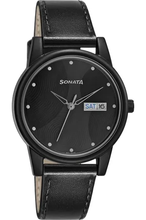 Sonata Lite Black Dial Women Watch With Leather Strap