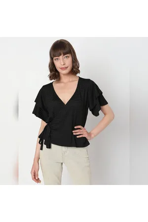 Ecru Knit Flared Sleeves Top