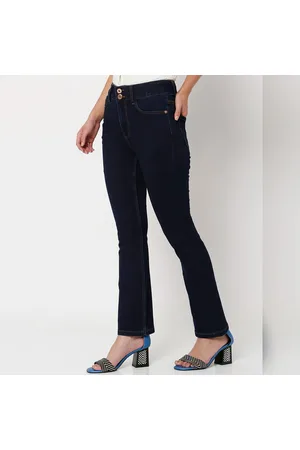 Blue High Rise Buttoned Bootcut Jeans