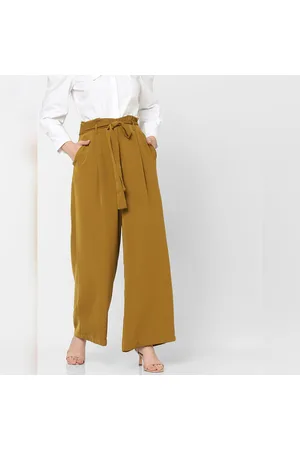 Linen Rich Printed Wide Leg Buttoned Pants