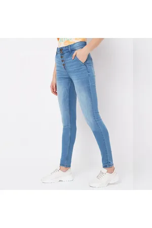 Blue High Rise Buttoned Bootcut Jeans