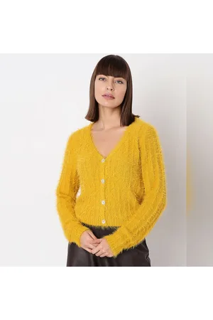 ASOS DESIGN knitted cami and cardigan set with floral stitch detail in  yellow