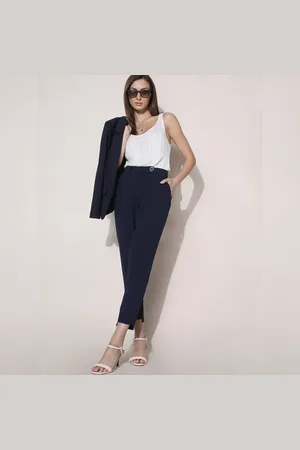 VERO MODA Women Navy Blue High Rise Tapered Pants