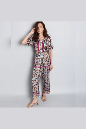 VERO MODA Women Purple High Rise Abstract Print Pants