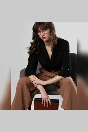 VERO MODA Women Black Utility Pockets Shirt, Long Sleeves, Notched Lapel
