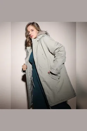 VERO MODA Women CURVE Green Faux Fur Parka Coat, Long Sleeves, Hooded
