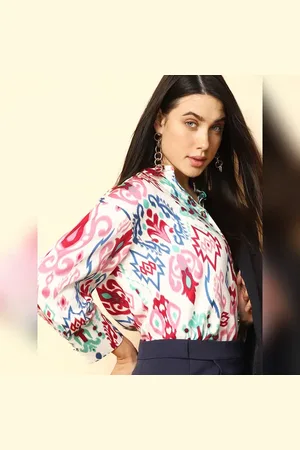 VERO MODA Women Pink Ikat Print Shirt, 3/4th Sleeves, Shirt Collar