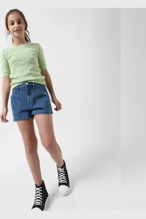 VERO MODA Girls GIRL Blue Mid Rise Denim Shorts
