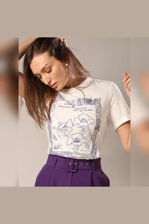 VERO MODA Women White Printed T-shirt, Short Sleeves, Round Neck