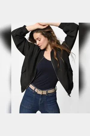 VERO MODA Women Black Bomber Jacket, Long Sleeves, V-Neck