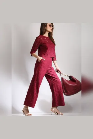 VERO MODA Women Maroon High Rise Lace Co-ord Set Pants