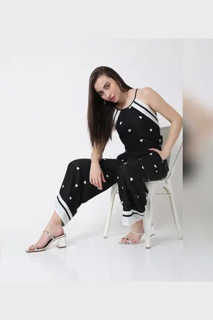 VERO MODA Women Black Heart Print Co-ord Pants