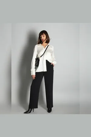 VERO MODA Women Black High Rise Straight Fit Pants