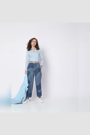 VERO MODA Women Blue High Rise Printed Wide Leg Jeans