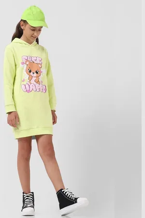 VERO MODA Girls GIRL Green Hooded Sweatshirt Dress, Long Sleeves