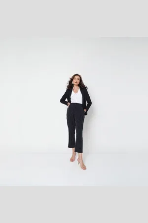 VERO MODA Women Navy Blue Mid Rise Striped Pants