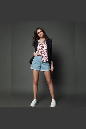 VERO MODA Women White Floral Printed Shirt, Short Sleeves, Shirt Collar