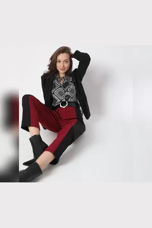 VERO MODA Women Maroon High Rise Colourblocked Trousers