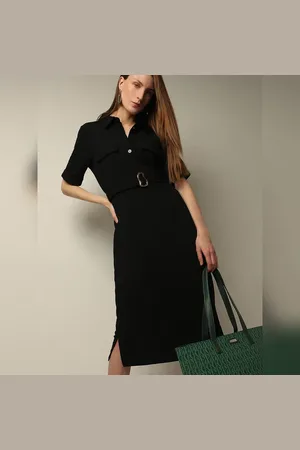 VERO MODA Women Black Shirt Dress, Short Sleeves, Shirt Collar