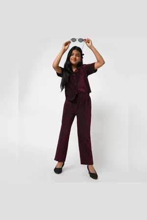 VERO MODA Girls Maroon Shimmer Co-ord Set Pants