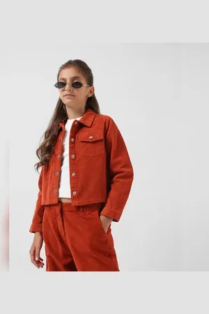 VERO MODA Girls GIRL Brick Red Corduroy Shirt, Long Sleeves