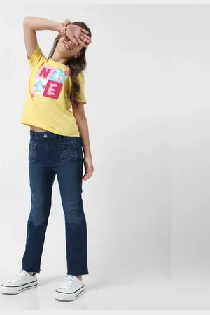 VERO MODA Girls GIRL Blue High Rise Straight Fit Jeans