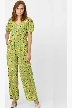 VERO MODA Women Green Floral Jumpsuit, Short Sleeves, V-Neck