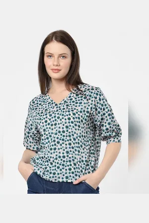 VERO MODA Women Black Abstract Print Top, Long Sleeves, V-Neck