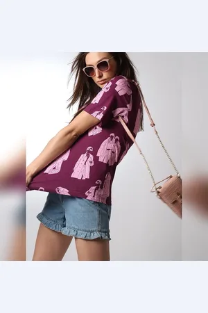 VERO MODA Women Purple Illustration print T-shirt, Short Sleeves, Round Neck
