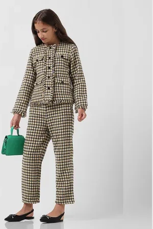 VERO MODA Girls GIRL Yellow Check Tweed Pants