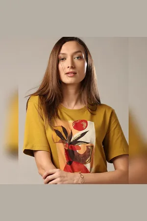 VERO MODA Women Green Floral Print T-shirt, Short Sleeves, Round Neck