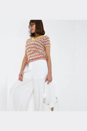 VERO MODA Women Multi-Coloured Striped Top, Short Sleeves, V-Neck
