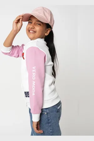 VERO MODA Girls GIRL White Colourblocked Bomber Jacket, Long Sleeves