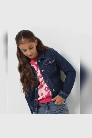 VERO MODA Girls GIRL Dark Blue Denim Jacket, Long Sleeves