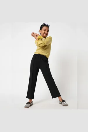 VERO MODA Girls GIRL Black Mid Rise Pintuck Pants
