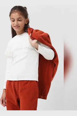 VERO MODA Girls GIRL White Ribbed Top, Long Sleeves