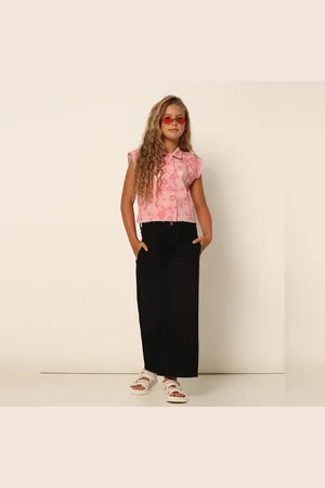 VERO MODA Girls Girls Pink Floral Sleeveless Denim Shirt