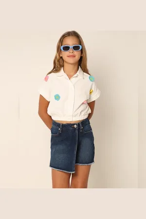 VERO MODA Girls White Crochet Flower Detail Shirt, Short Sleeves