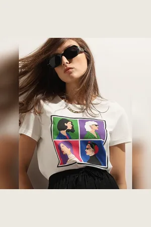 VERO MODA Women White Graphic Print T-shirt, Short Sleeves, Round Neck