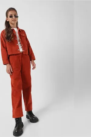 VERO MODA Girls GIRL Brick Red Mid Rise Corduroy Pants