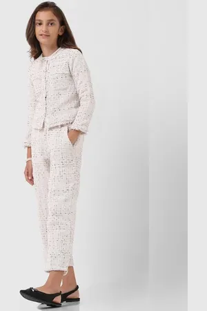 VERO MODA Girls GIRL White Mid Rise Yard Dyed Pants