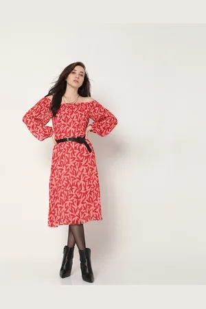 VERO MODA Women Red Off-Shoulder Co-ord Top, Long Sleeves, Off Shoulder