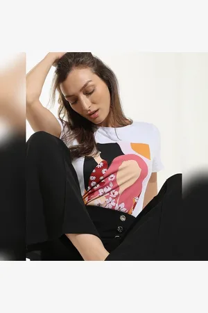VERO MODA Women White Graphic Print T-shirt, Short Sleeves, Round Neck