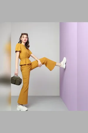 VERO MODA Women Mustard High Rise Ribbed Co-ord Pants
