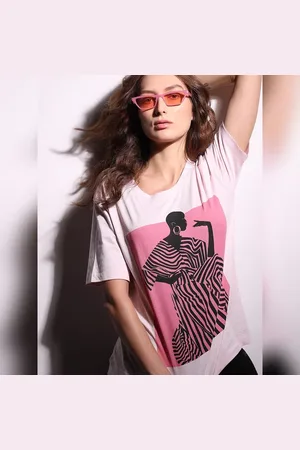 VERO MODA Women Lilac Graphic Print T-shirt, Short Sleeves, Round Neck