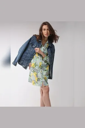 VERO MODA Women Green Printed Shirt Dress, Long Sleeves, Shirt Collar