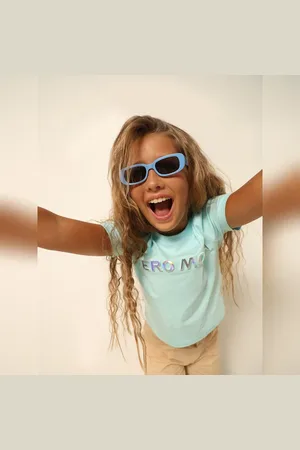 VERO MODA Girls Girls Blue Logo Print T-shirt, Short Sleeves, Round Neck