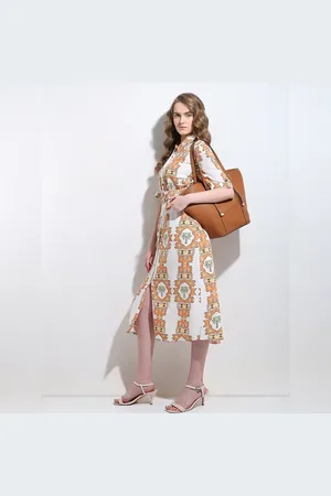 VERO MODA Women White Printed Shirt Dress, Short Sleeves