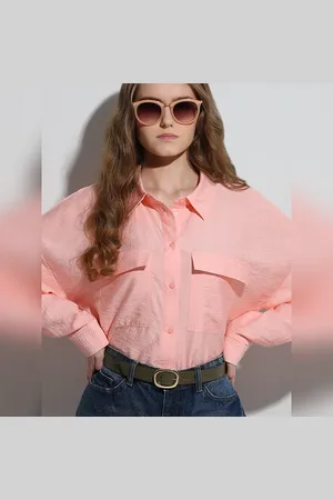 VERO MODA Women Peach Oversized Shirt, Long Sleeves